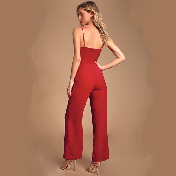 Lulu's Emilie Red Sleeveless Wide-Leg Jumpsuit - Picture 5 of 6